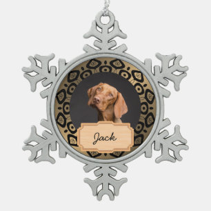 Black Gold christmas holiday Custom Dog Photo Snowflake Pewter Christmas Ornament