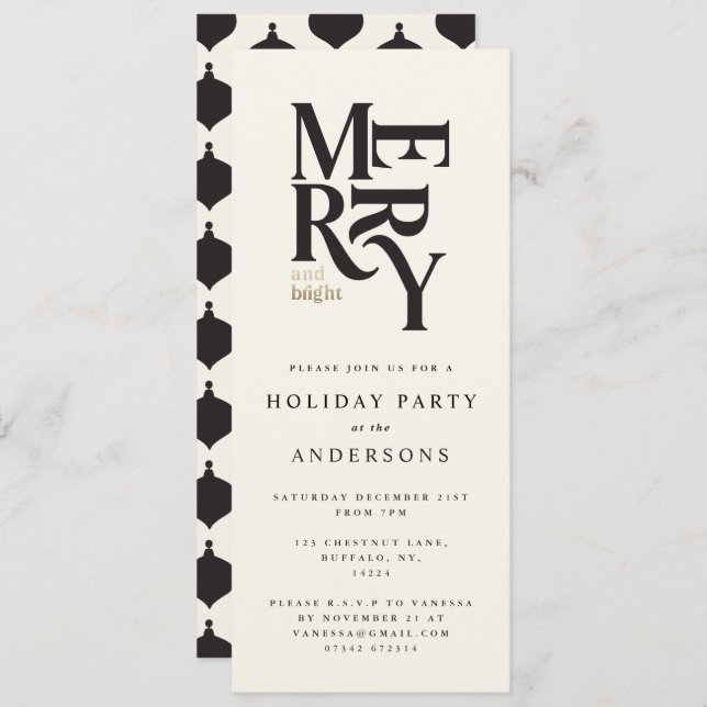 Black & gold Christmas holiday party invite (Front/Back)
