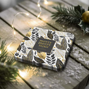 Black Gold Christmas Merry Pattern#21 ID1009 Square Paper Coaster