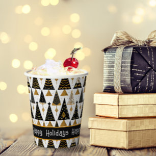 Black Gold Christmas Merry Pattern#25 ID1009 Paper Cups
