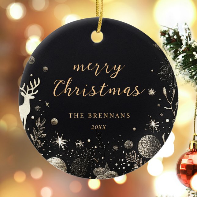 Black Gold Christmas Modern Elegant Festive Unique Ceramic Ornament (Black Gold Christmas Modern Elegant Festive Unique Ceramic Ornament)