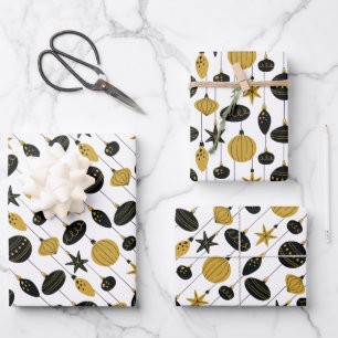 Black Gold Christmas Ornaments Wrapping Paper Sheet