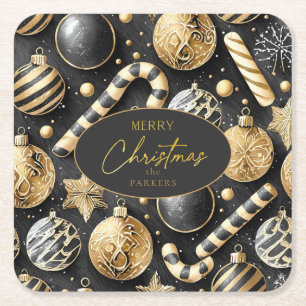 Black Gold Christmas Pattern#12 ID1009 Square Paper Coaster