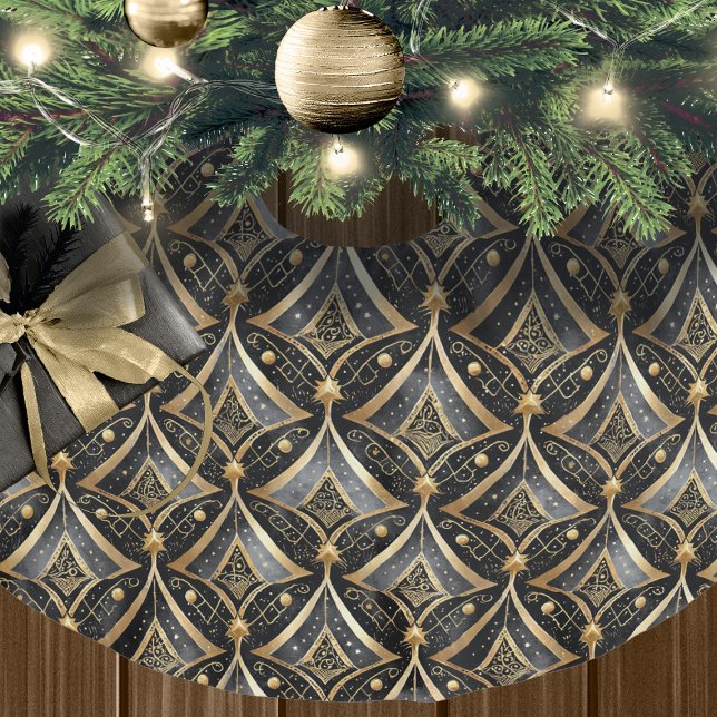 Black Gold Christmas Pattern#15 ID1009  Brushed Polyester Tree Skirt (Creator Uploaded)