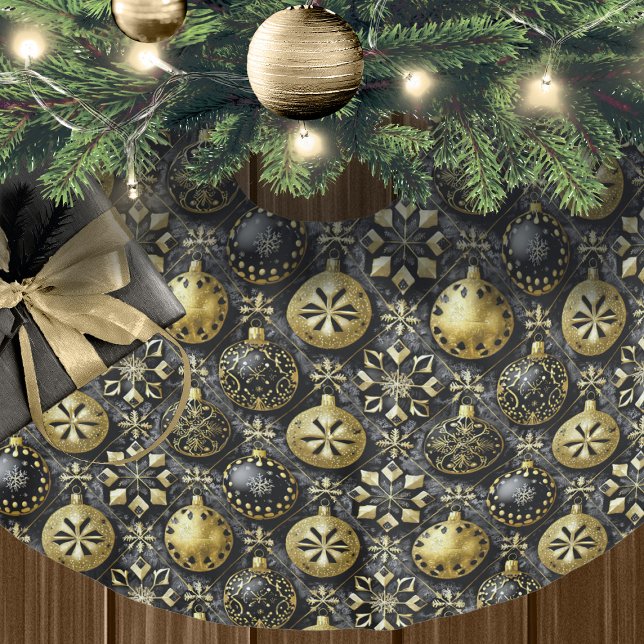 Black Gold Christmas Pattern#20 ID1009 Brushed Polyester Tree Skirt (Creator Uploaded)