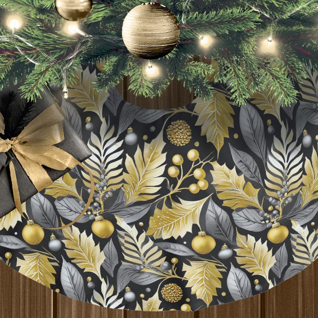 Black Gold Christmas Pattern#22 ID1009 Brushed Polyester Tree Skirt (Creator Uploaded)