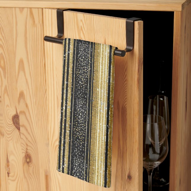 Black Gold Christmas Pattern#28 ID1009 Tea Towel (Thirds Fold)