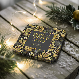 Black Gold Christmas Pattern#29 ID1009 Square Paper Coaster