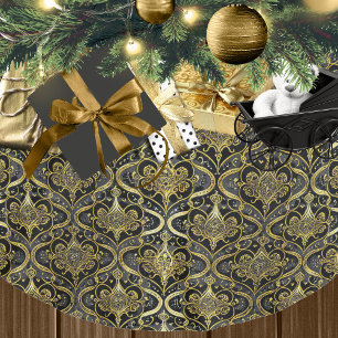 Black Gold Christmas Pattern#30 ID1009 Brushed Polyester Tree Skirt