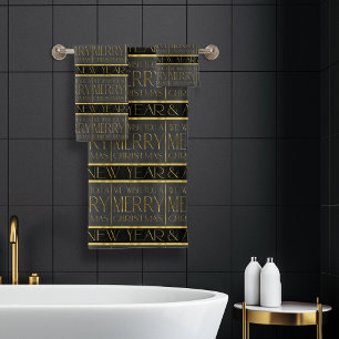 Black Gold Christmas Pattern#35b ID1009 Bath Towel Set
