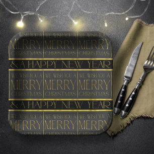 Black Gold Christmas Pattern#35b ID1009 Paper Plate