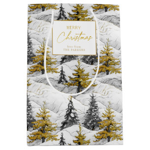 Black Gold Christmas Pattern#4 ID1009 Wrapping Medium Gift Bag