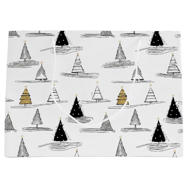 Black Gold Christmas Pattern#5 ID1009 Large Gift Bag (Front)