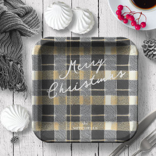 Black Gold Christmas Pattern#7 ID1009 Paper Plate