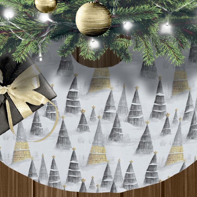 Black Gold Christmas Pattern#8 ID1009 Brushed Polyester Tree Skirt (Creator Uploaded)