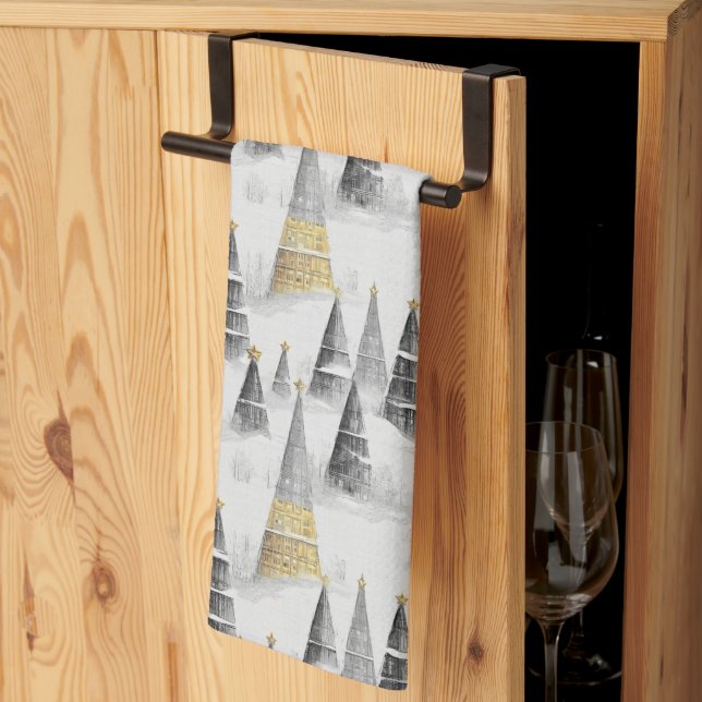 Black Gold Christmas Pattern#8 ID1009 Tea Towel (Thirds Fold)