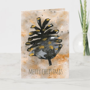 Black & Gold Christmas Pine Cone Holiday Card