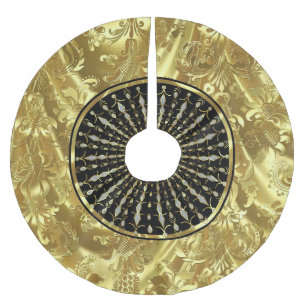 Black & Gold Christmas Snowflake Brushed Polyester Tree Skirt
