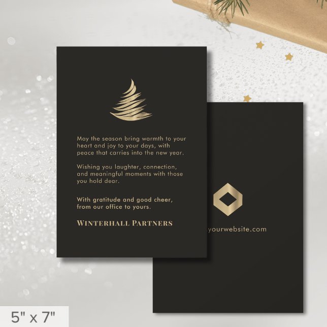 Black Gold Christmas Tree Business Logo Holiday Card (Creator Uploaded)