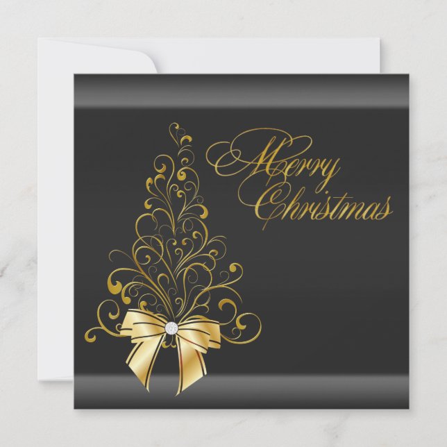 Black Gold Christmas Tree Christmas Party Invitation (Front)