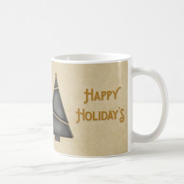 Black Gold Christmas Tree Happy Holidays Coffee Mug (Right)