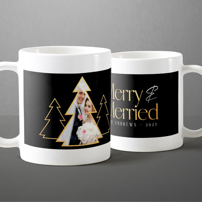 Black & Gold Christmas Tree Newlywed Photo Coffee Mug (Creator Uploaded)