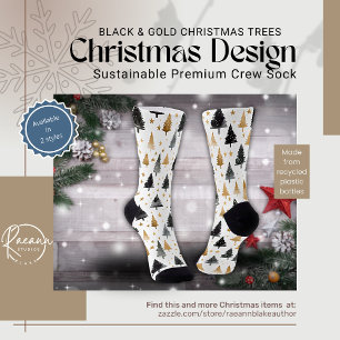 Black & Gold Christmas Trees Crew Socks