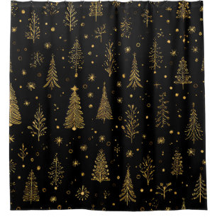 Black Gold Christmas Trees Elegant Woodland Shower Curtain