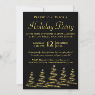 Black & Gold Christmas Trees Holiday Party Invitation