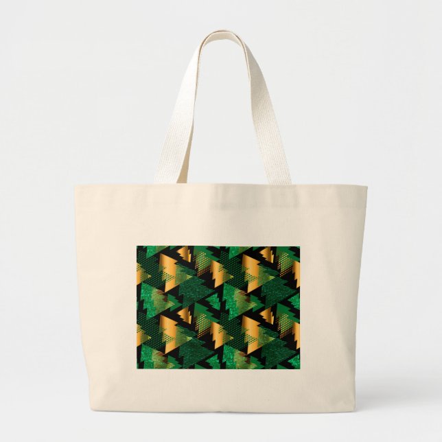 black gold christmas trees large tote bag (Front)