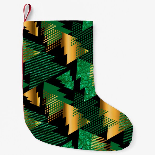 black gold christmas trees xmas stocking (Front)