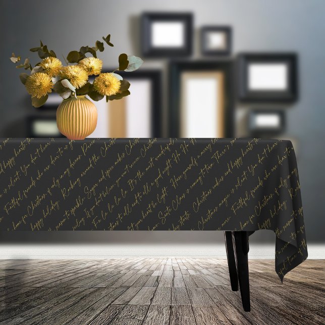 Black Gold Christmas Typography Pattern#36 ID1009 Tablecloth (Creator Uploaded)