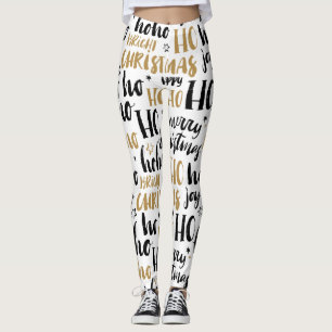 Black & Gold Christmas Word Text Art Cute Aestheti Leggings