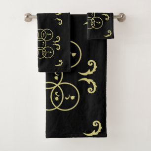 Black Gold Circles Bath Towel Set