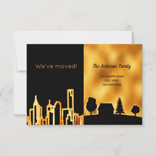 Black gold city country we moved announcement (Front)