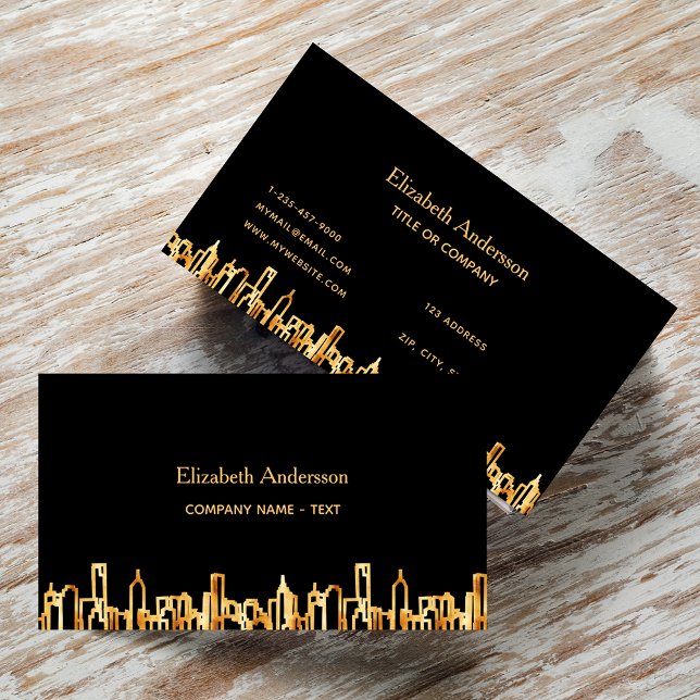 Black gold city skyline business real estate business card (Creator Uploaded)