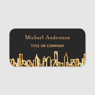 Black gold city skyline  name tag
