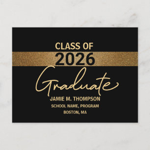 Black Gold Class of 2022 Graduation announcement Postcard