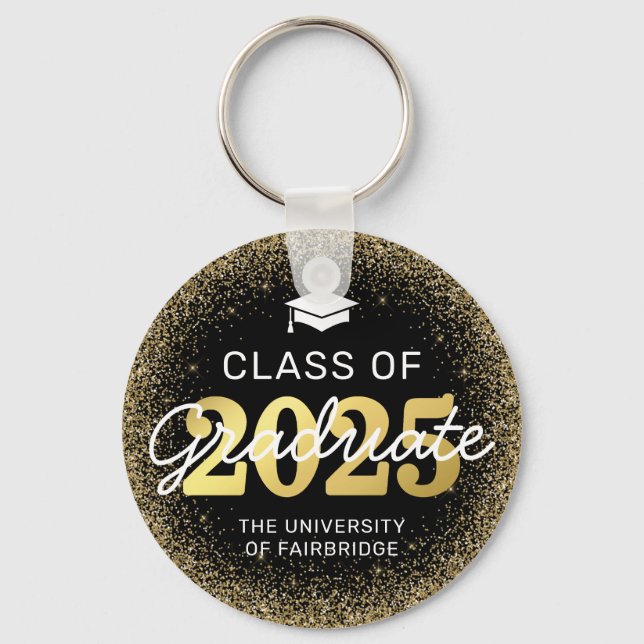 Black Gold Class of 2025 Graduation Key Ring (Front)