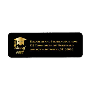 Black   Gold Class of 2026 Graduation Cap Label Return Address Label