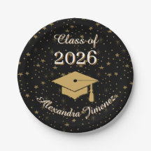 Black Gold Class of 2026 Graduation Party Paper Pl