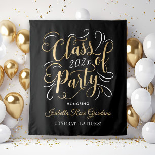 Black Gold Class of 2026 Party Graduation Backdrop Tapestry