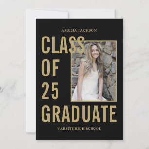 Black Gold Class Of 26 4 Photo Graduation Party Invitation