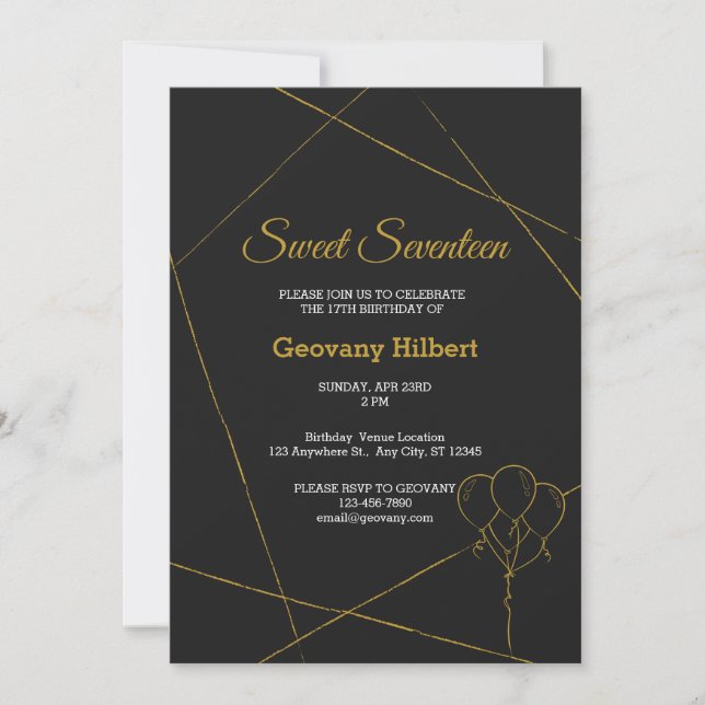Black & Gold Classic Birthday Invitation (Front)
