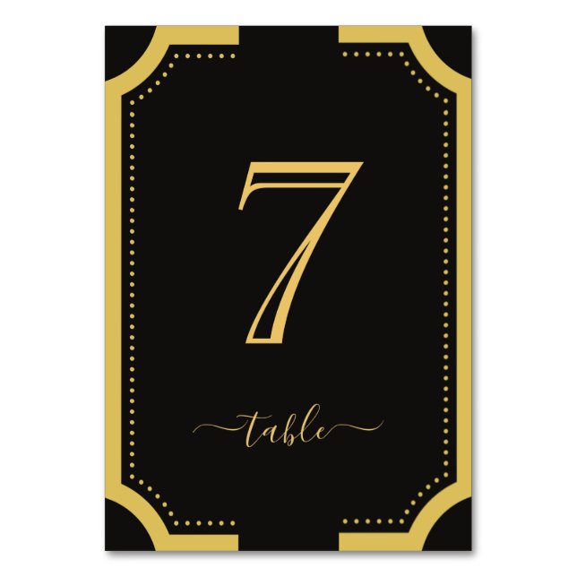 Black & gold Classic Elegant Copper Wedding 7 Table Number (Front)