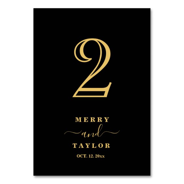 Black & gold Classic Elegant Copper Wedding Table Number (Front)