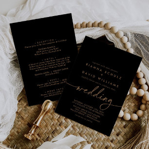 Black Gold Classic Front & Back Wedding Invitation