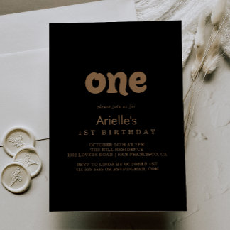 Black Gold Classic Minimal First Birthday Party Invitation