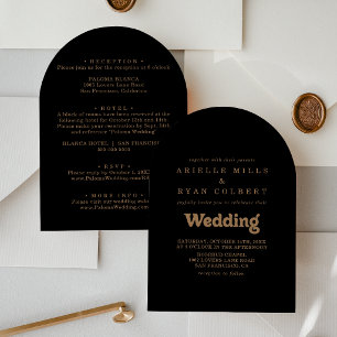 Black Gold Classic Minimal Front & Back Wedding  Invitation