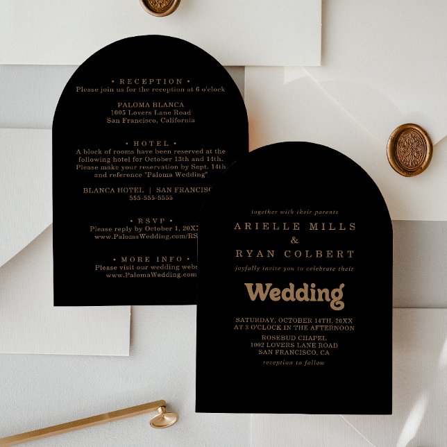 Black Gold Classic Minimal Front & Back Wedding  Invitation (Creator Uploaded)